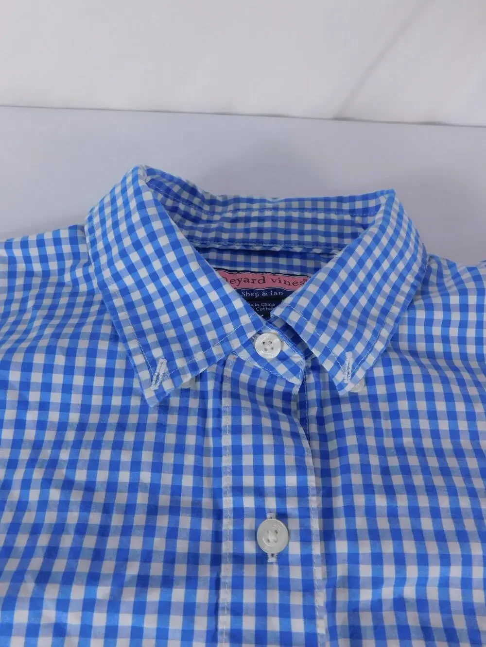 Vineyard Vines Shirt Boys 12 Blue Gingham Long Sleeve Button Down Logo